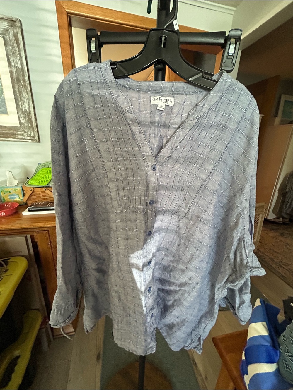 Kim Rogers Light Blue Textured Button-Front Shirt Jacket